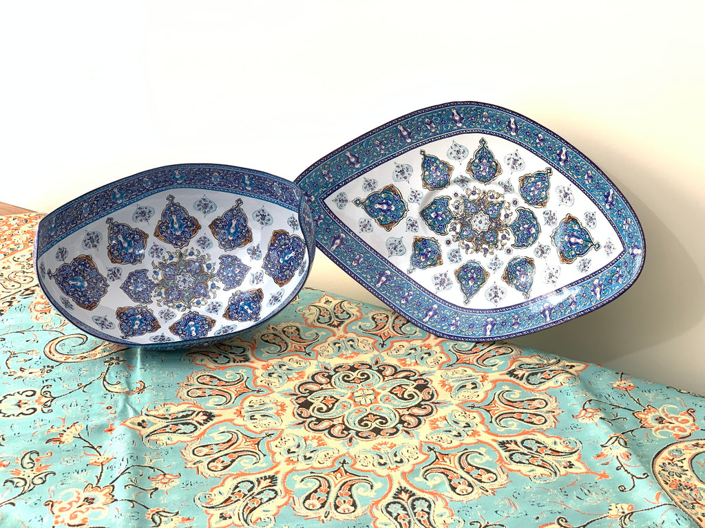 Kashkul Minakari sehr schöne Emaillearbeit kleine Tellerbehälter mit unter Teller in kreativer ovaler Form.