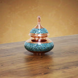 Dakhl Firoozeh sehr eleganter Behälter mit schönen tuerkisen Steinchen und Kupferarbeit.